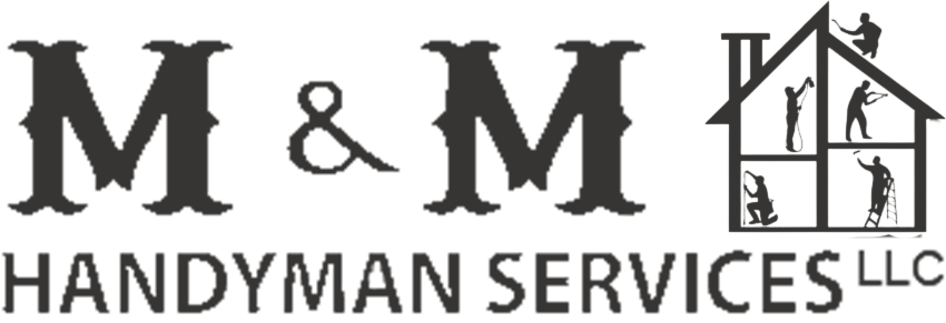 M&M Handyman Services LLC logo with bold black text and a house icon showing home repair scenes