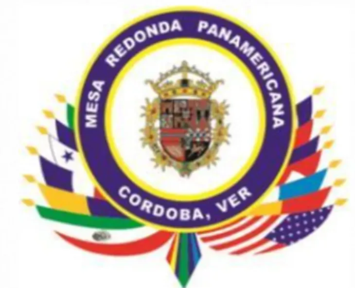 Logo for Mesa Redonda Panamericana Córdoba, Ver, featuring an emblem surrounded by flags.