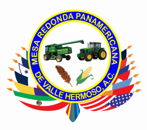 Logo for Mesa Redonda Panamericana, featuring farm machinery and agricultural symbols.