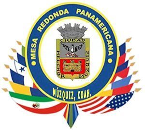 Emblem of Múzquiz, Coahuila, Mexico, with a central coat of arms surrounded by 