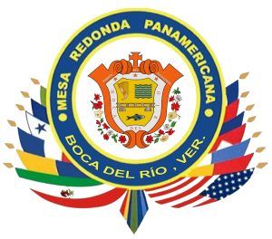Seal of Mesa Redonda Panamericana Boca del Río, Veracruz, with flags of various nations.