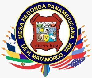 Logo of Mesa Redonda Panamericana de H. Matamoros, Tam., with a central emblem and flags.