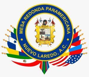 Logo of Mesa Redonda Panamericana Nuevo Laredo, A.C., a blue circular seal with a coat of arms surrounded by flags.