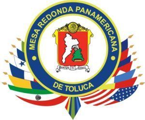 Emblem of Mesa Redonda Panamericana de Toluca. Circular design with flags and coat of arms.