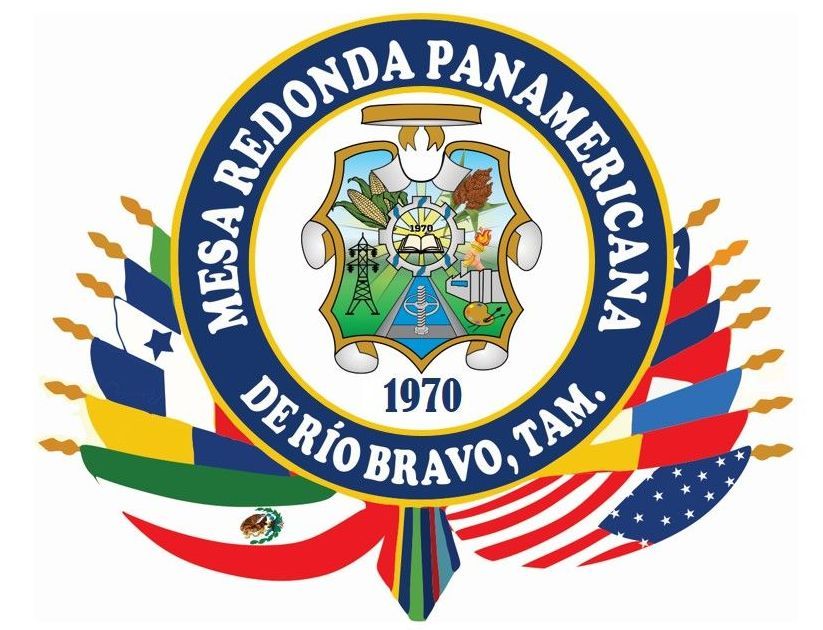 Logo for Mesa Redonda Panamericana in Rio Bravo, Tamaulipas, featuring an emblem surrounded by flags.