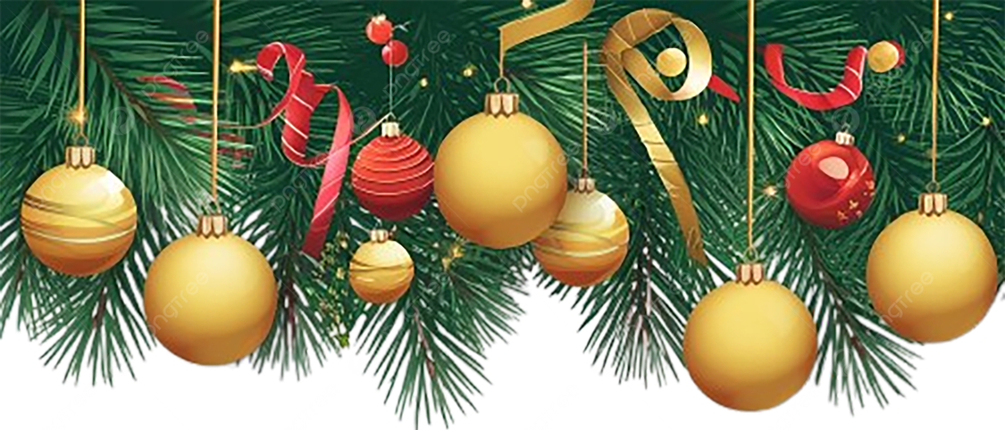Christmas garland with gold ornaments, red baubles, and ribbon.