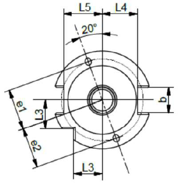 Disegno di un componente meccanico circolare con foro centrale, dimensioni L3-L5, b1-b2 e indicazione dell'angolo di 20°.