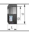 Technical diagram of a small wall-mounted container with dimensions labeled L, D, and G.