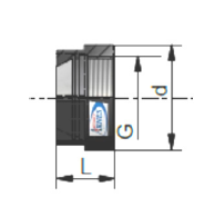 Technical diagram of a cylindrical part with dimension arrows labeled L, G, and d.