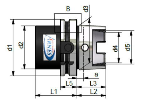 Disegno tecnico di un morsetto meccanico con dimensioni e misure indicate.
