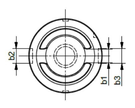 Disegno tecnico di un componente meccanico circolare con anelli concentrici ed etichette di quotatura b1, b2 e b3.