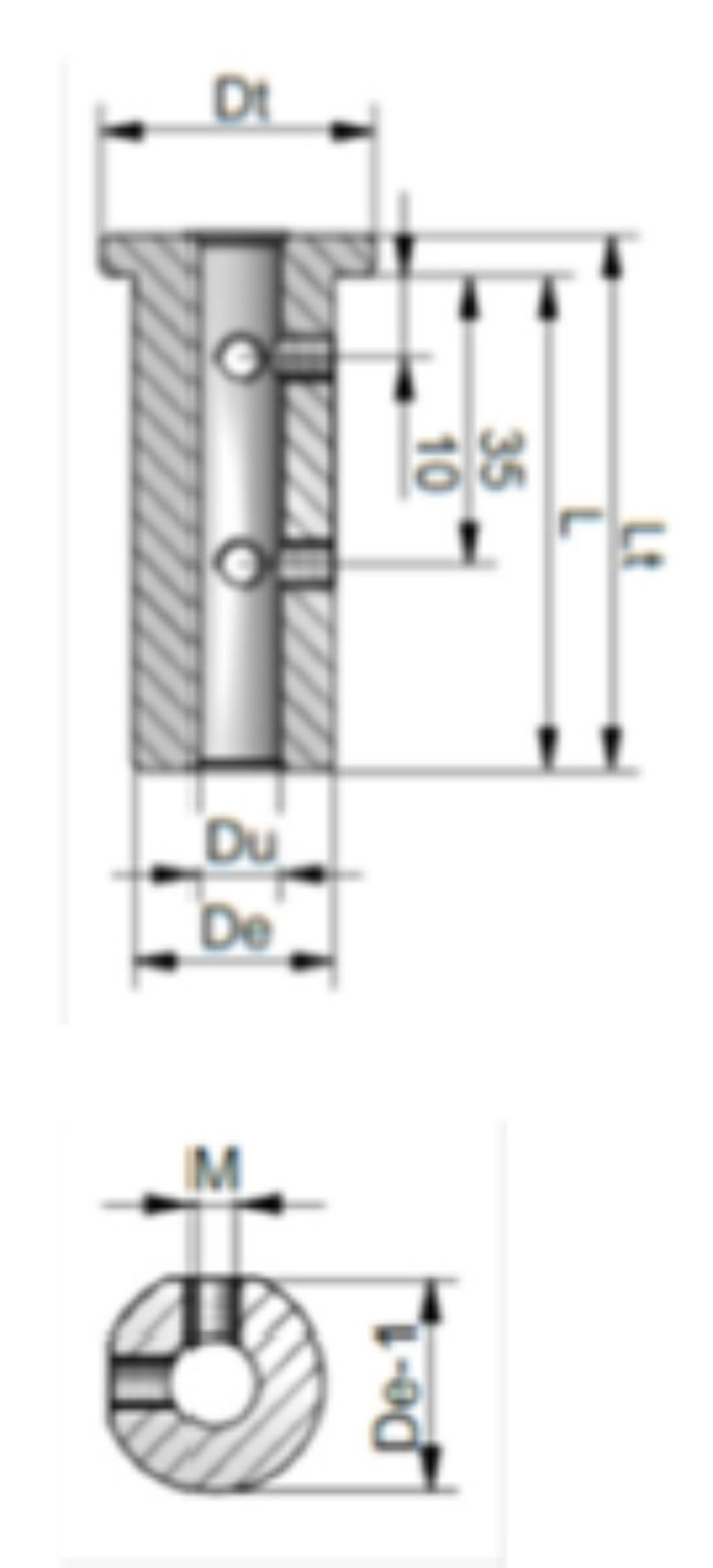 Disegno tecnico di un componente meccanico cilindrico con dimensioni indicate in millimetri.