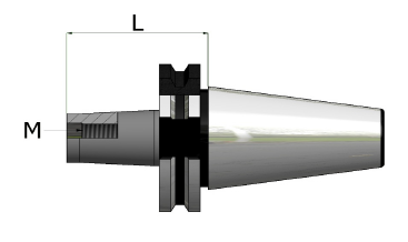 Schema tecnico di un adattatore conico in metallo con le dimensioni L e M indicate.