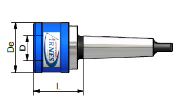 Blue and silver tool holder with dimensions labeled Dg, D, and L