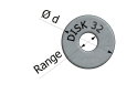 Close-up of a black and silver disk labeled “DISK 32” with the words “Range” and “θ d” nearby.