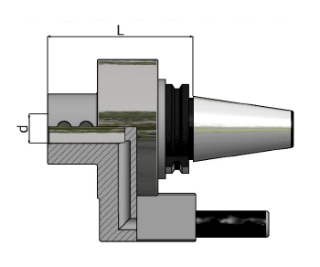 Disegno tecnico in sezione trasversale di un morsetto metallico con le dimensioni L e d indicate, che mostra un cono rastremato a destra.