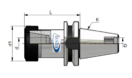 Disegno tecnico di un adattatore metallico a forma di cono con le dimensioni indicate: L, K, d1 e d3.