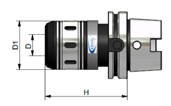 Disegno tecnico di un raccordo rapido metallico con le dimensioni indicate D1, D e H.