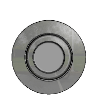 Primo piano di un cuscinetto circolare in metallo grigio o di un componente ad anello meccanico.