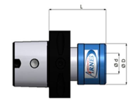 Industrial shaft coupling with black center, silver and blue ends, shown with dimension labels.