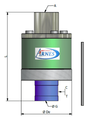 Labeled technical diagram of a cylindrical ARNES component with dimensions marked in millimeters.