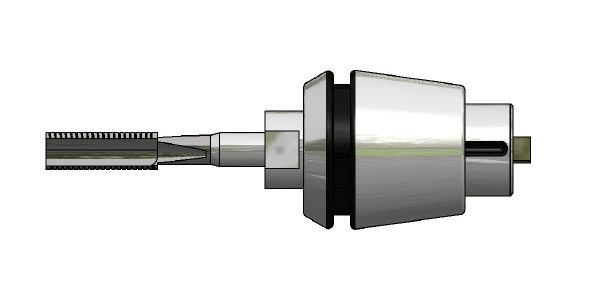 Metallic industrial hose nozzle with black grip and silver cylindrical body on a white background