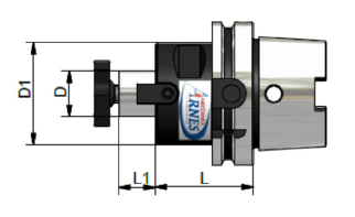 Disegno tecnico di un componente meccanico nero e argento con le dimensioni etichettate D1, D, L1 e L.