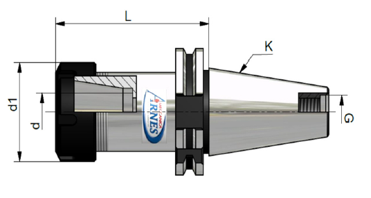 Schema tecnico di un portautensili conico con dimensioni e misure indicate.