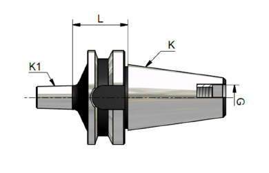 Disegno tecnico di un componente meccanico conico con dimensioni indicate con le lettere K1, K e L.