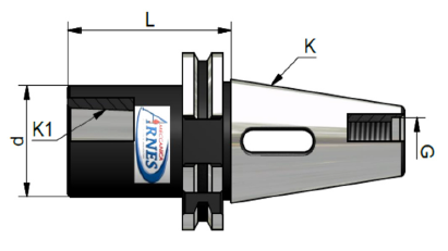 Disegno tecnico di un giunto metallico con le dimensioni indicate: L, K, K1, d e G.