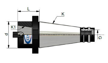 Schema tecnico di un componente meccanico conico con dimensioni e misure indicate.