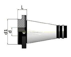 Sezione trasversale di un ugello conico con le dimensioni indicate d, d1 e L.