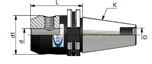 Disegno tecnico in sezione trasversale di un raccordo a morsetto conico con dimensioni e frecce indicate.