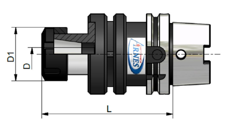 Disegno tecnico in bianco e nero di un giunto meccanico con le dimensioni indicate con D1, D e L.