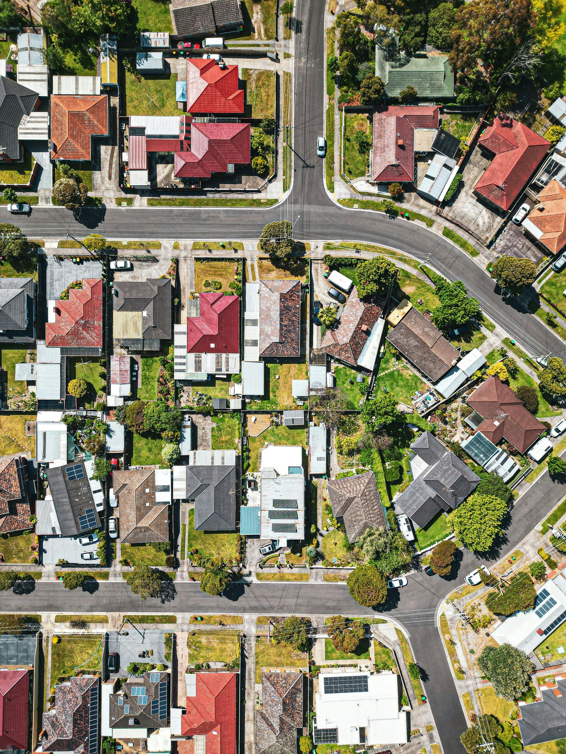 Overview from above of a cluster of houses for new families.