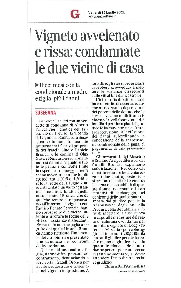 articolo che parla dello studio legale Maschio
