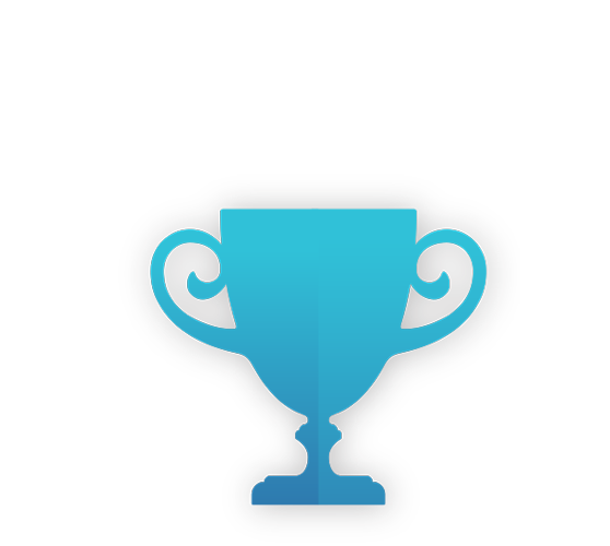Blue trophy with curved handles, white background.