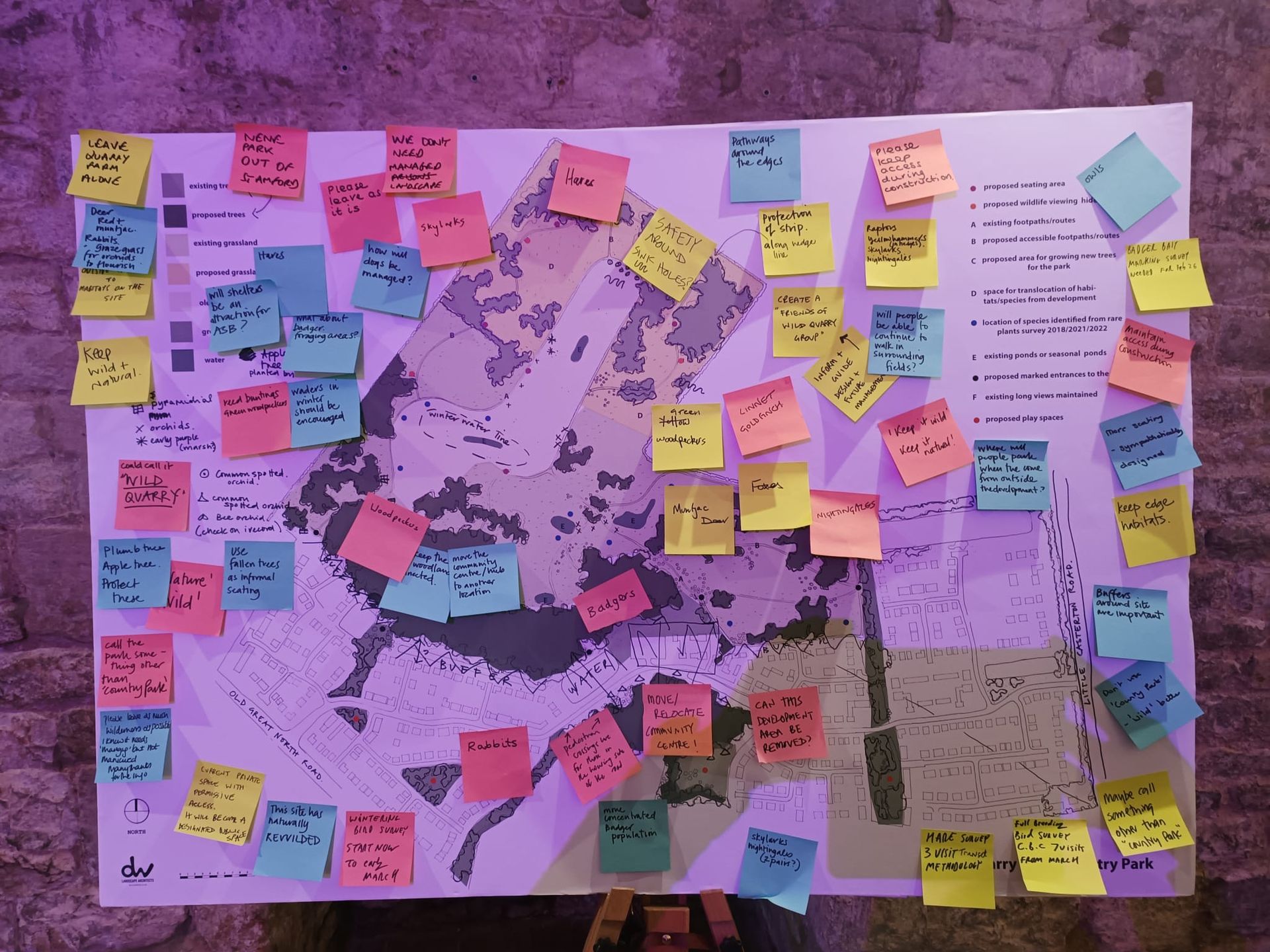 Quarry Farm Country Park engagement feedback on post it notes