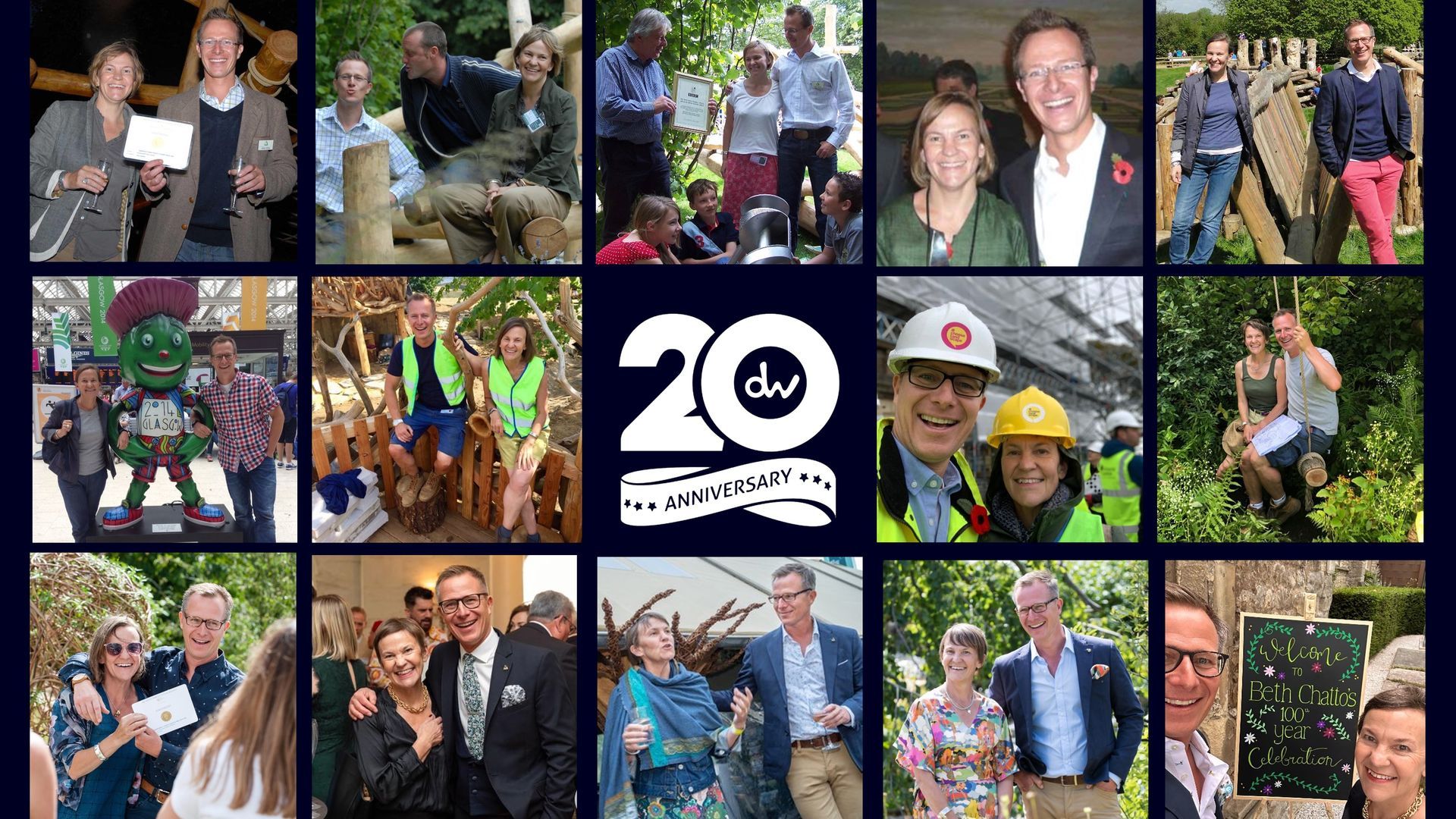 Collage of diverse people, various settings, smiling, grouped around the