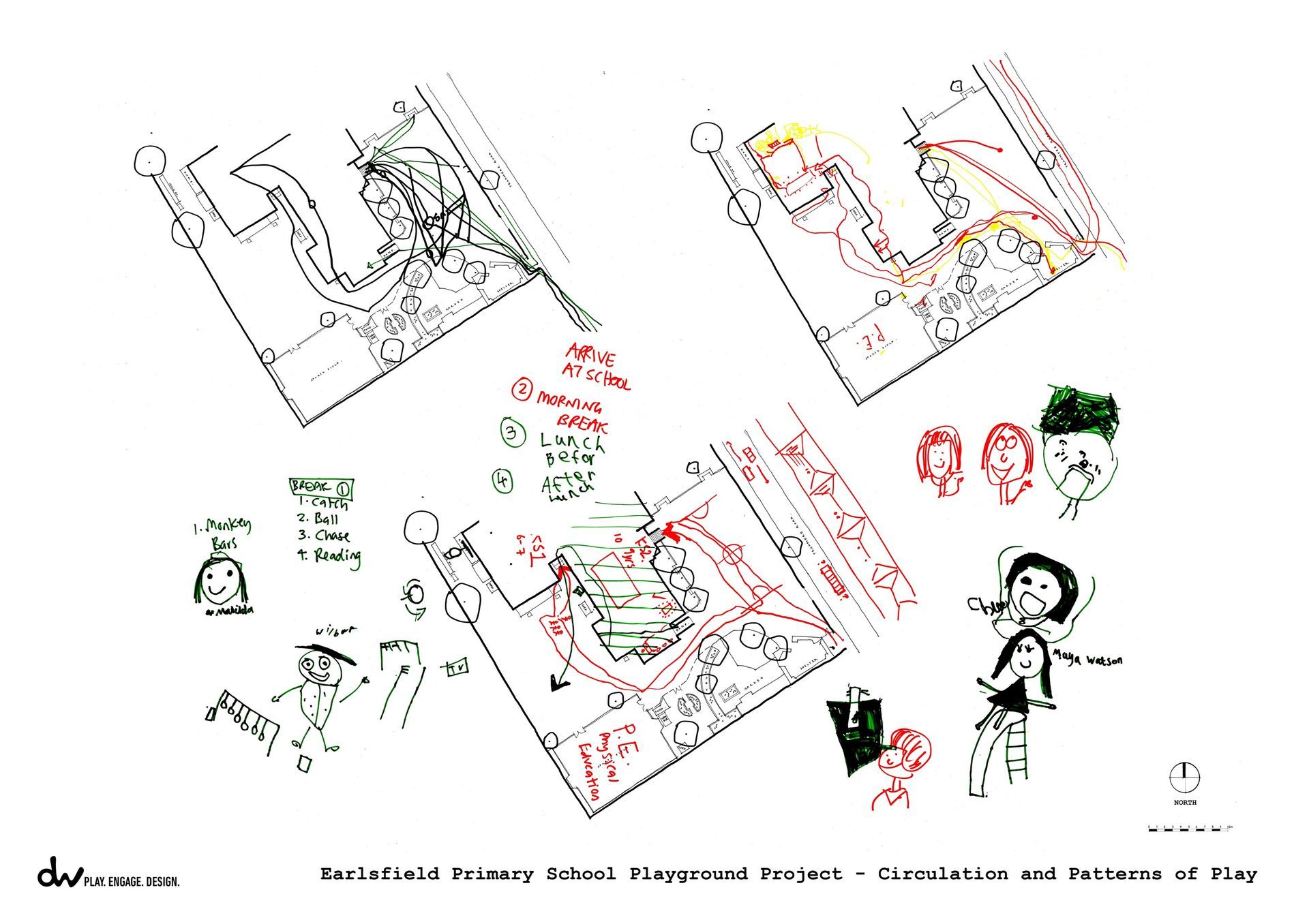 Sketches of people, flags, and text celebrating a holiday. Red, green, and black colors dominate.