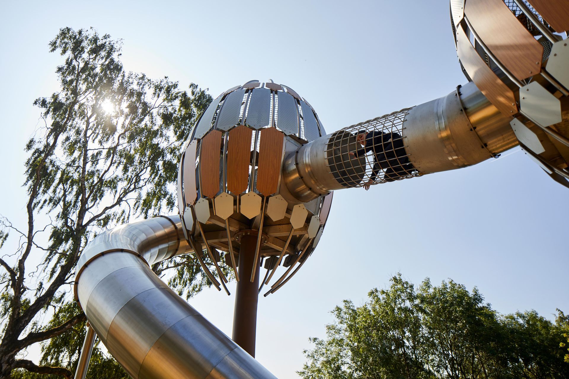 Seed pod play structures built by Massey & Harris for Davies White & Manchester City Council | Heaton Park nature play