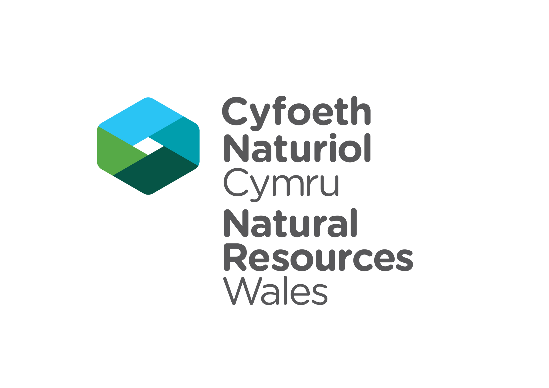 Logo of Natural Resources Wales: a blue, teal, and green geometric shape with text in Welsh and English.