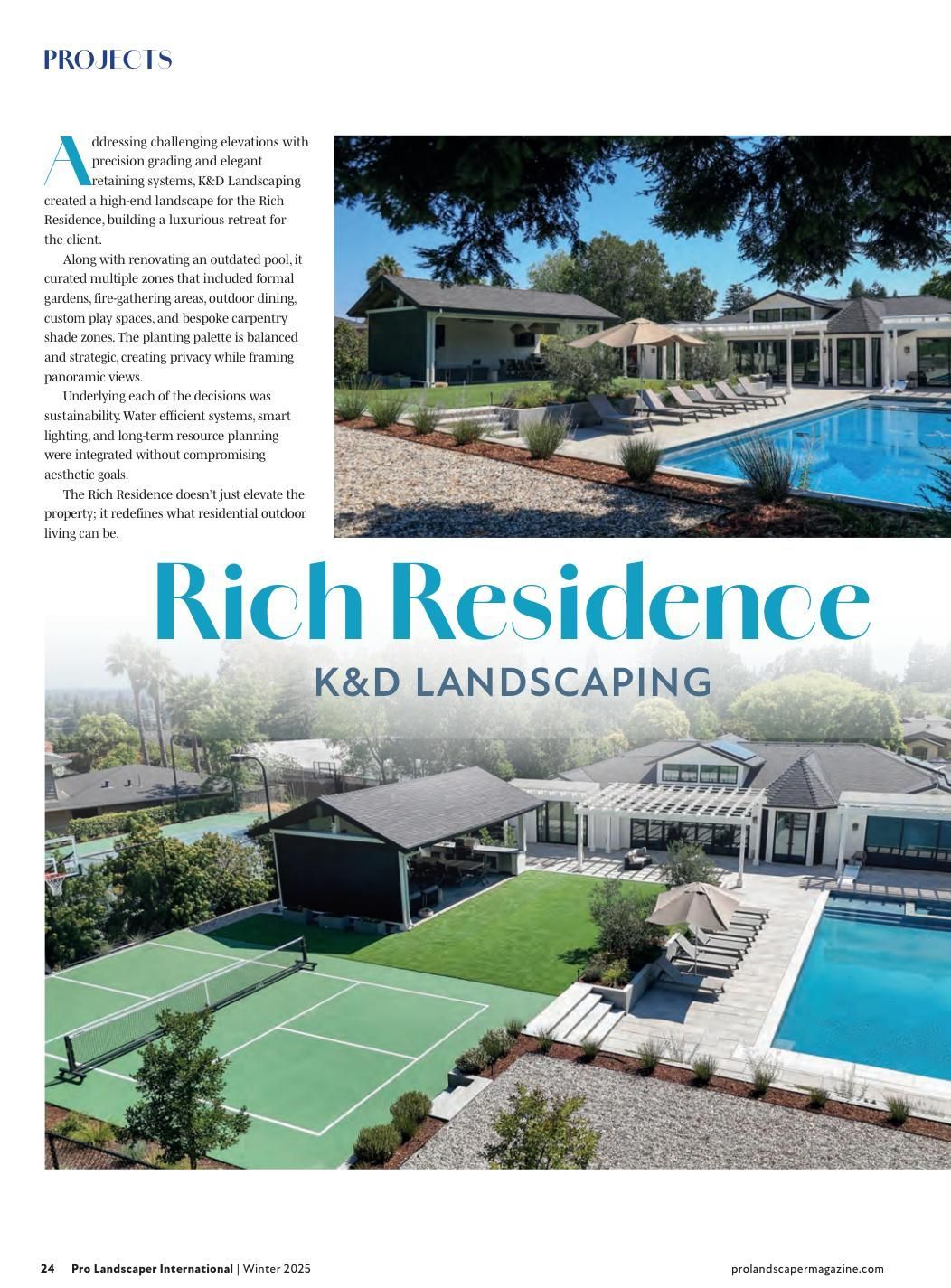 Rich Residence garden deign in California including a swimming pool