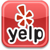 Yelp app logo: red rounded square with white flower mark and “yelp” text