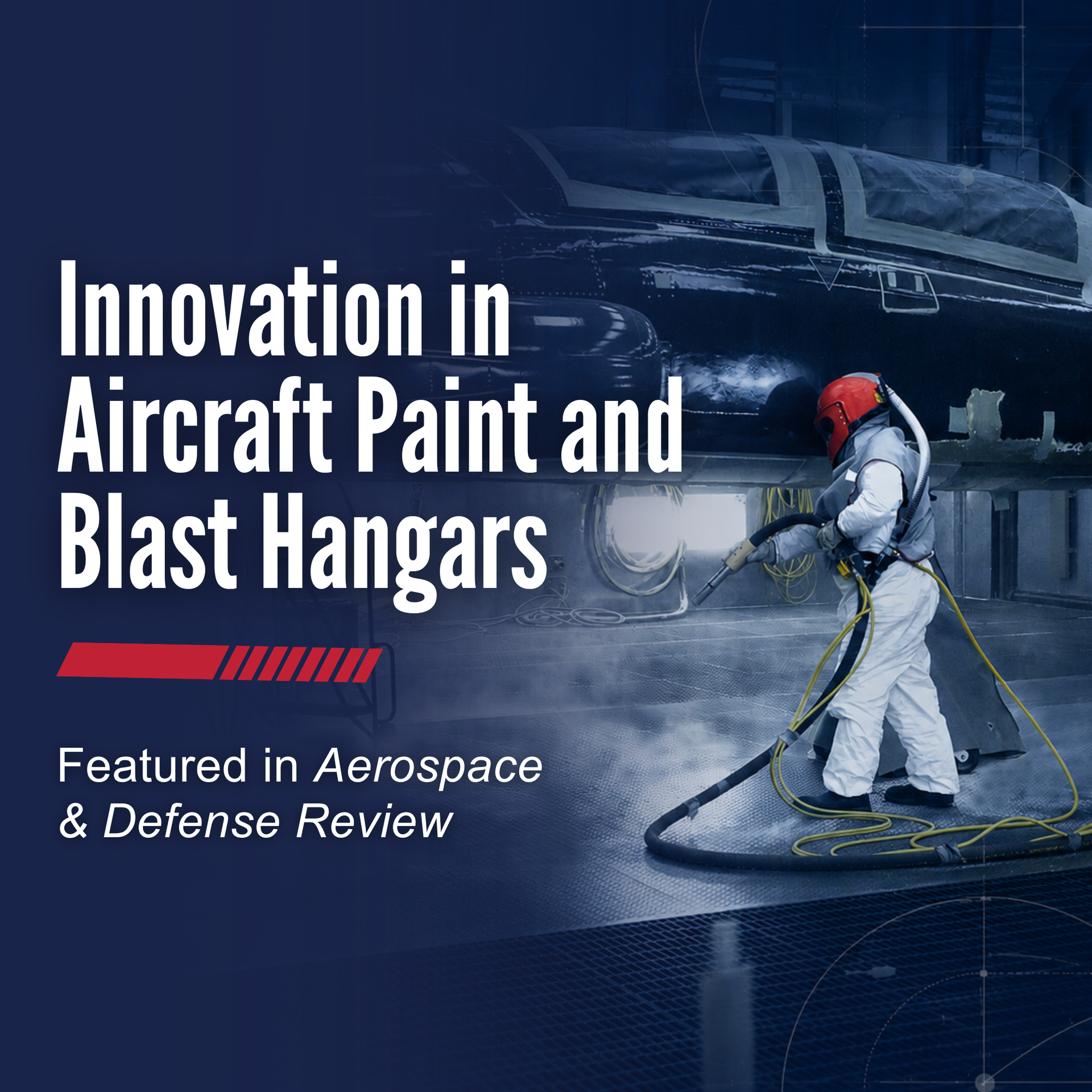 VES graphic for innovation in aircraft paint and blast hangars with aircraft maintenance imagery.