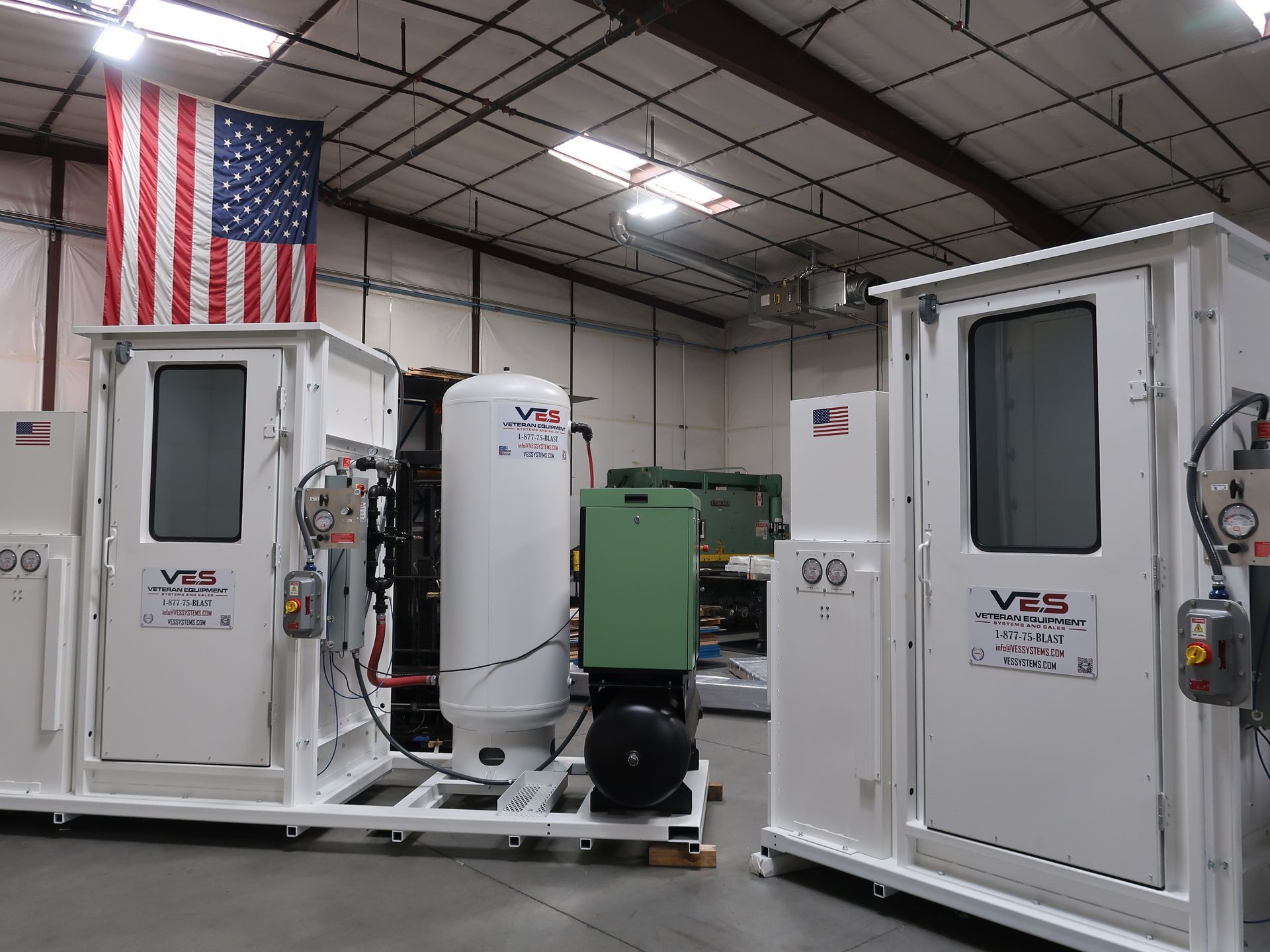 VES Tempest air shower system with front access door and equipment controls