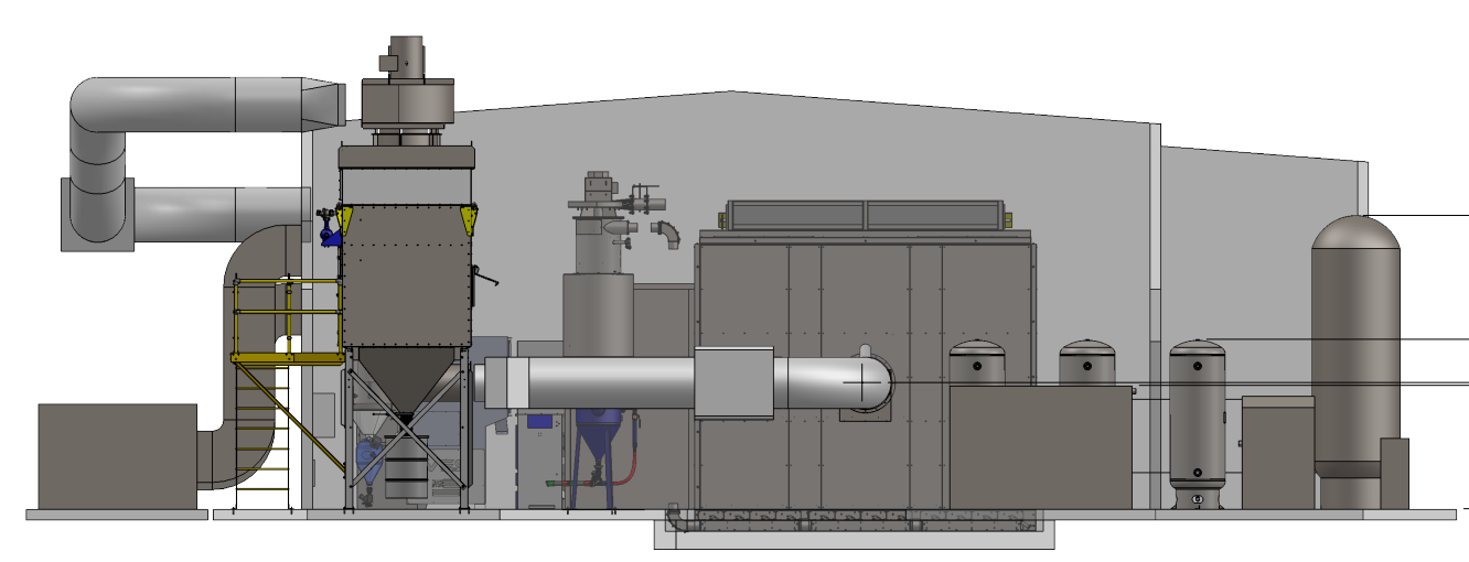 Corrosion control facility equipment layout showing blast, ventilation and dust collection systems