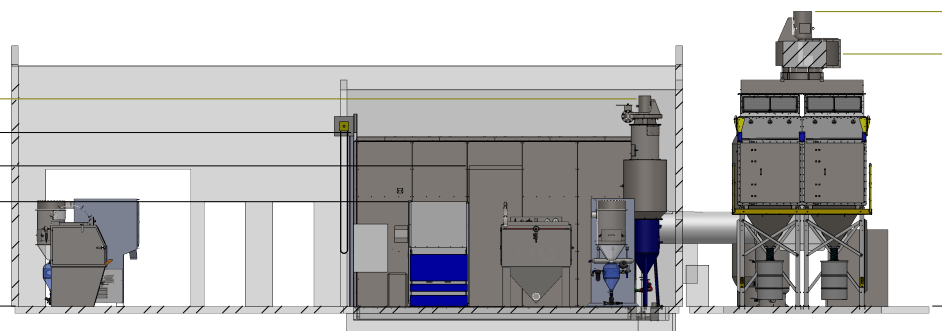 Corrosion control facility equipment layout showing blast, ventilation and dust collection systems