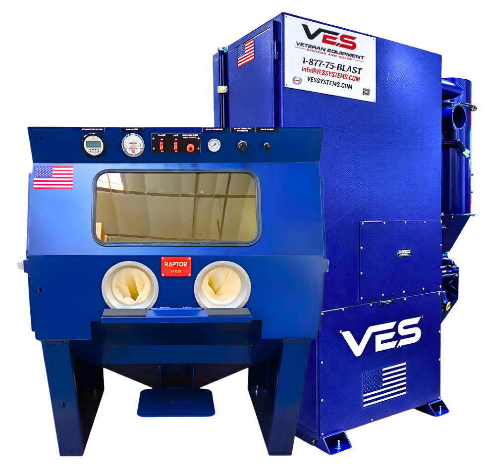 VES Raptor Series 60 blast cabinet with integrated dust collection system