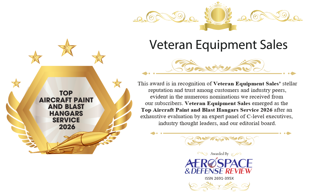 Veteran Equipment Sales award for Top Aircraft Paint and Blast Hangars Service 2026 from Aerospace & Defense Review.